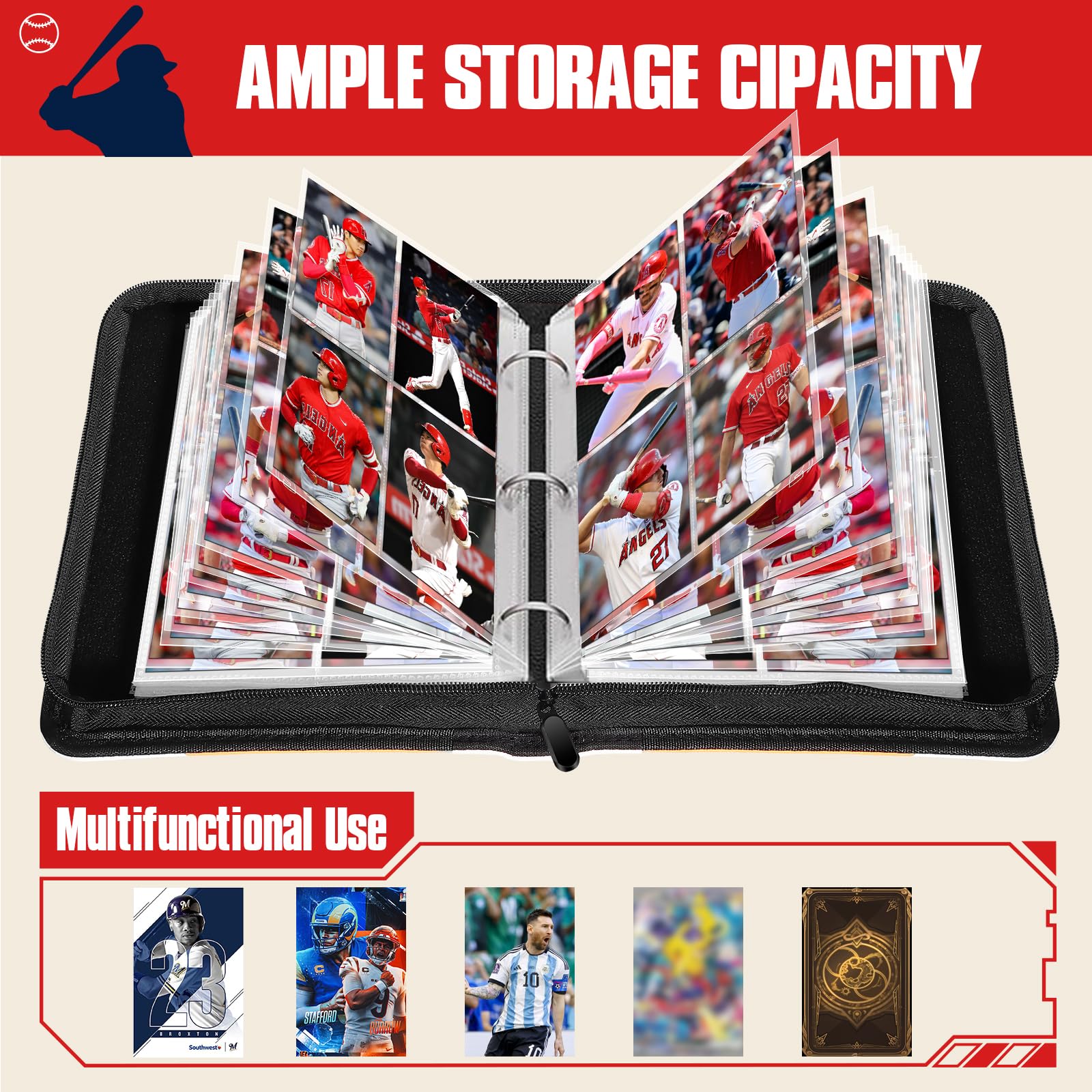 efunny Baseball Card Binder interior with removable sleeves and clear pockets.