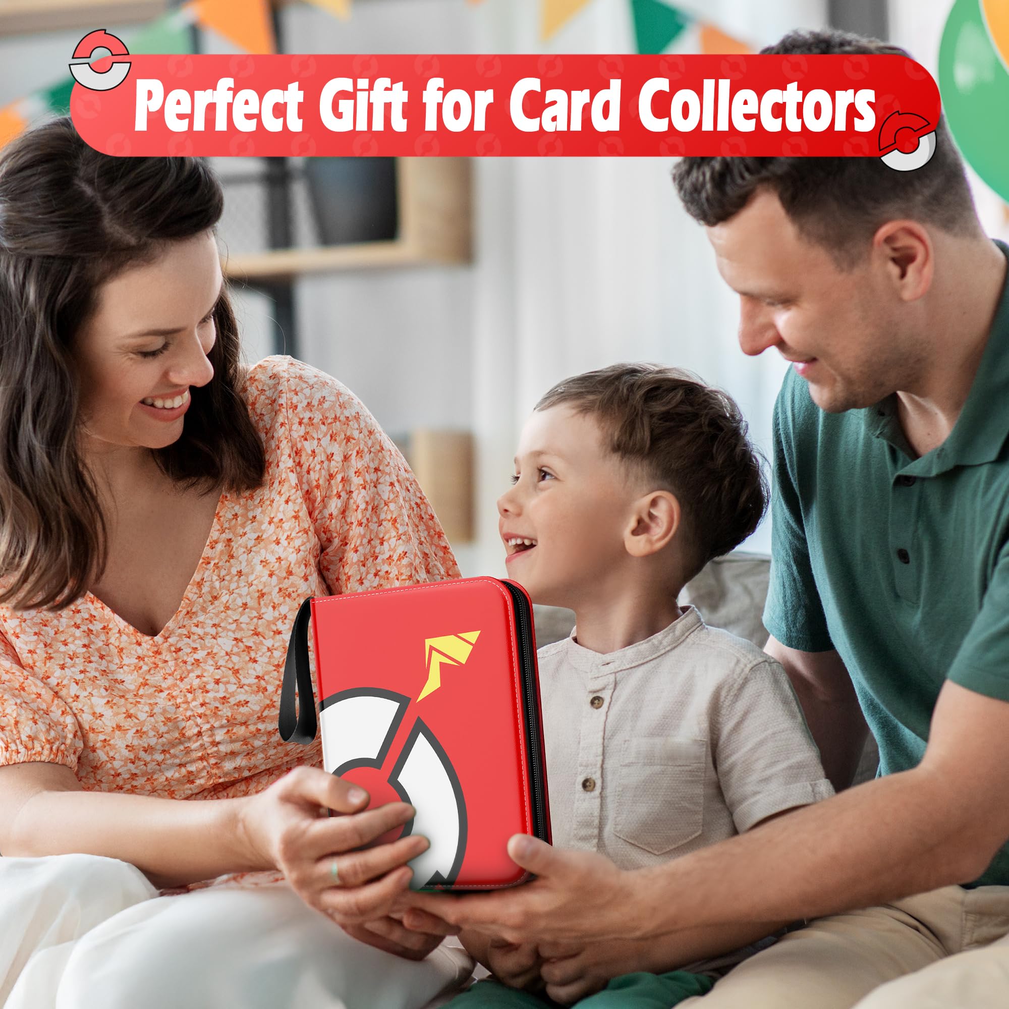 efunny red binder open to reveal 50 removable sleeves and organized layout.