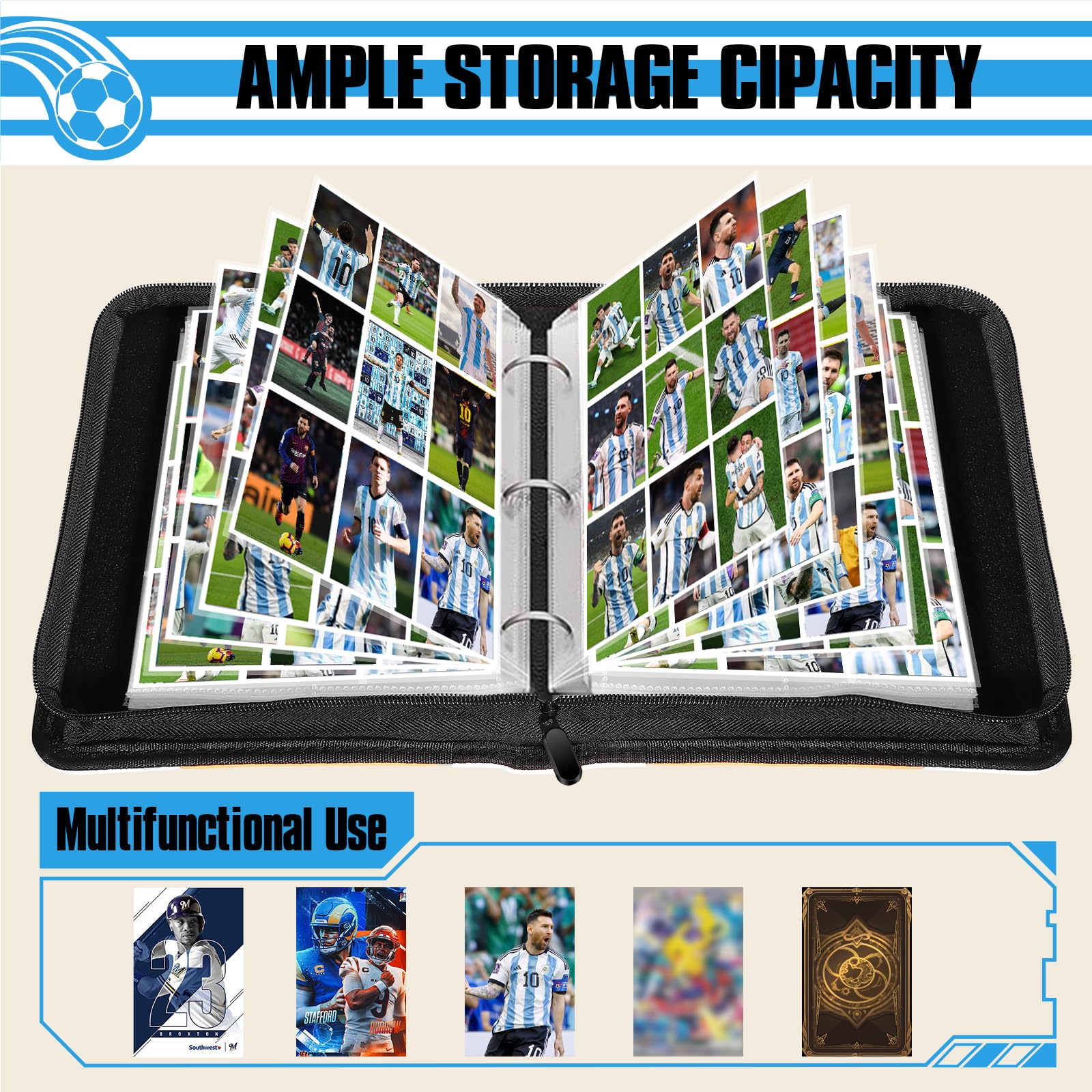 efunny binder features zipper and dustproof protection for cards during transport.