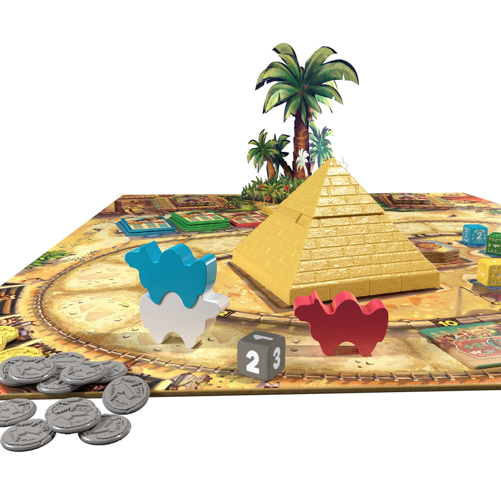 Eggertspiele Camel Up tokens and camels add colorful race pieces for family fun