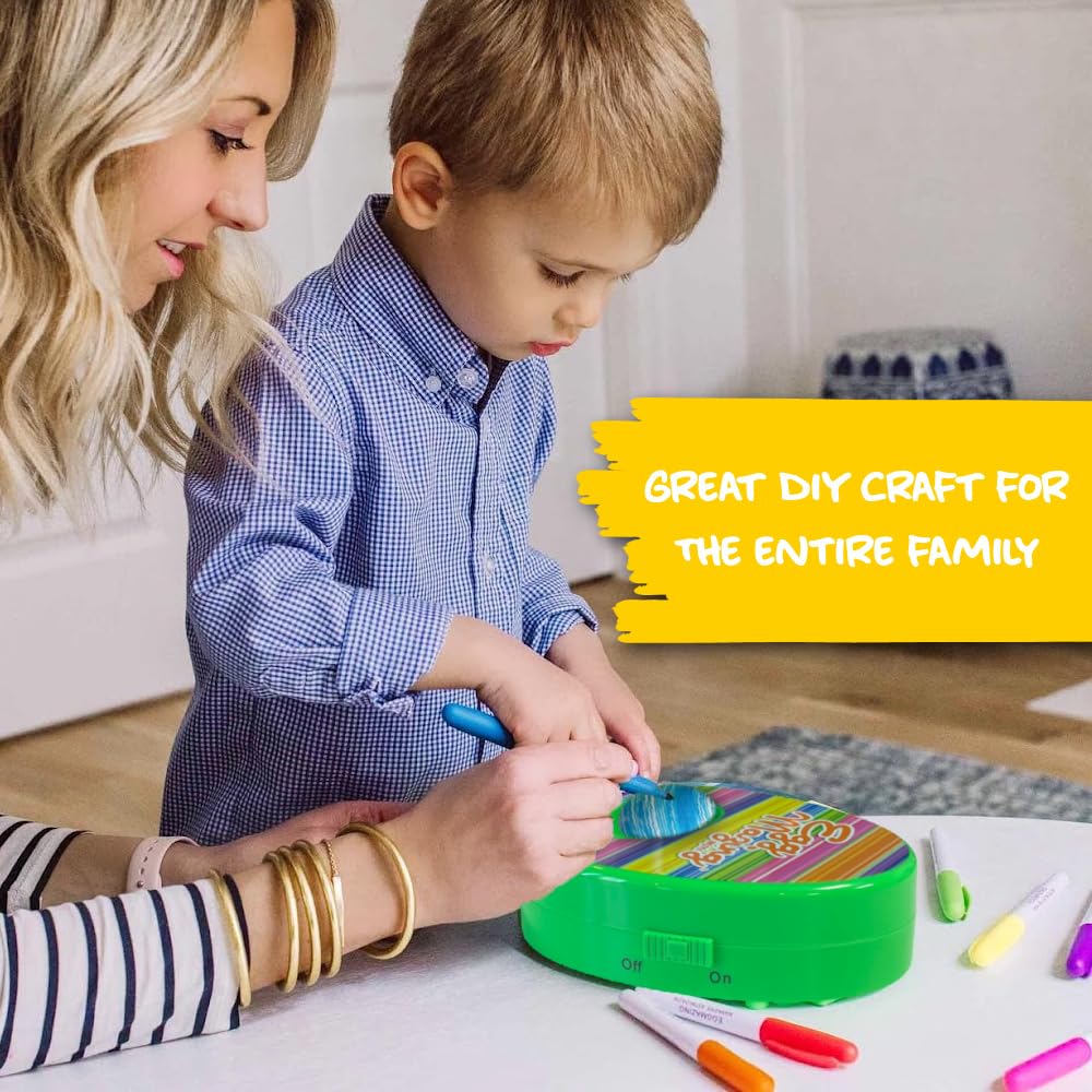 Child using Eggmazing kit for family-friendly Easter crafting
