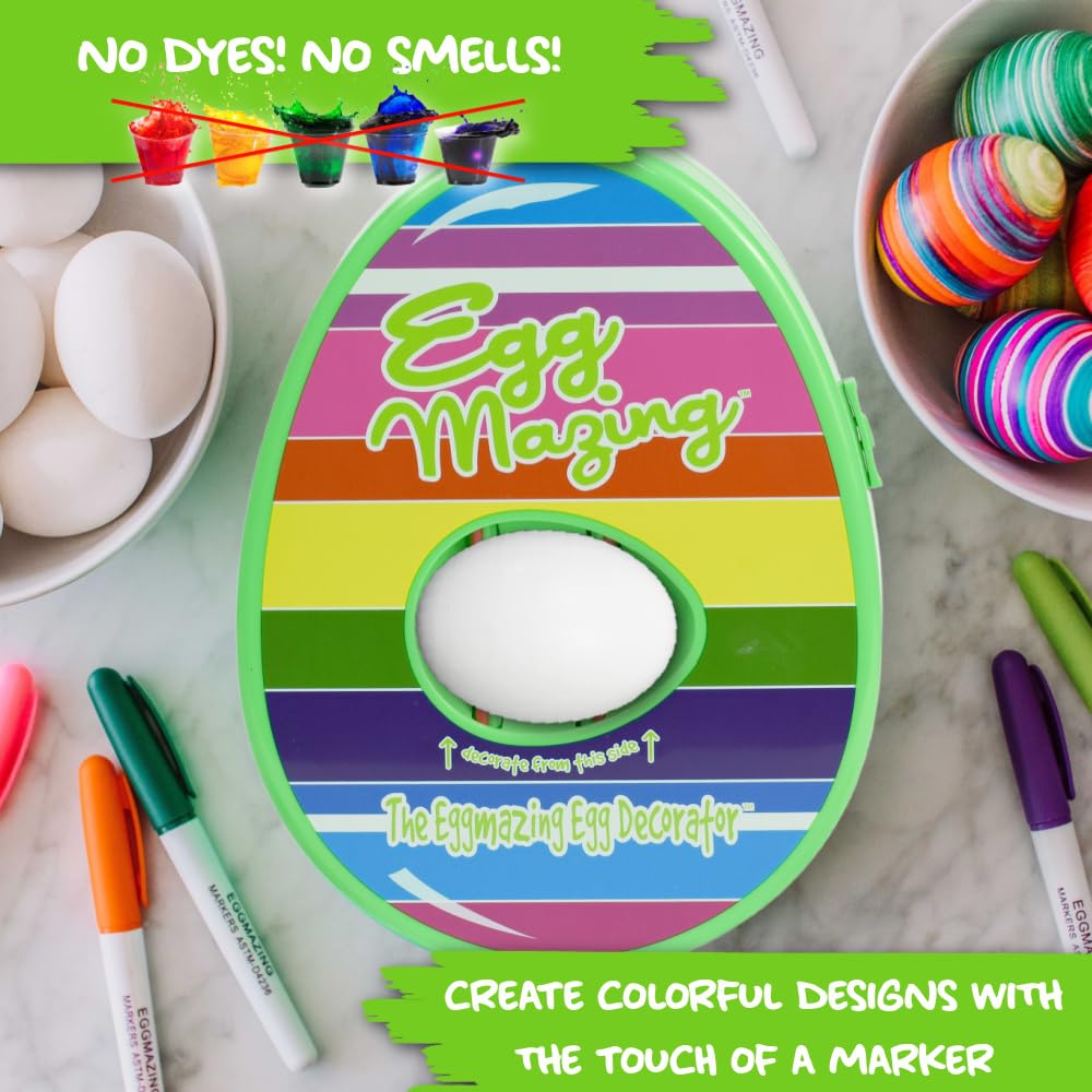 The Eggmazing spinning action creates dynamic egg patterns.