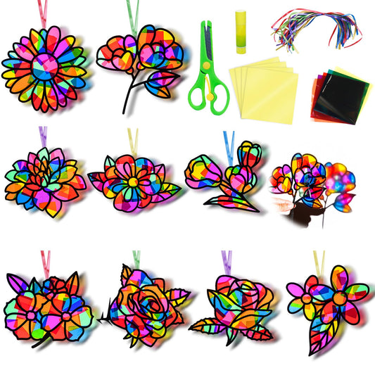 EggSun 36-sets flower suncatchers kit showcases nine colorful designs for sunny window art.
