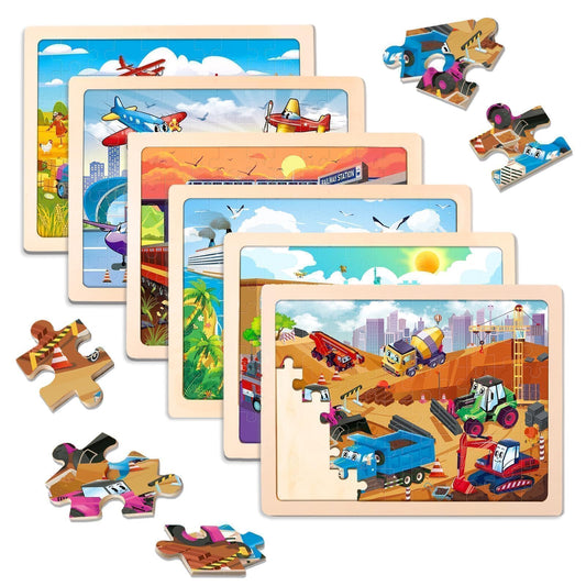 EggSun wooden construction truck puzzle enhances fine motor skills during play.