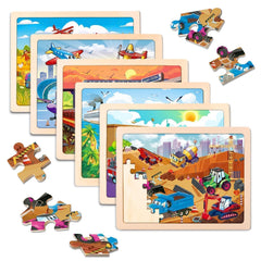 EggSun wooden construction truck puzzle enhances fine motor skills during play.