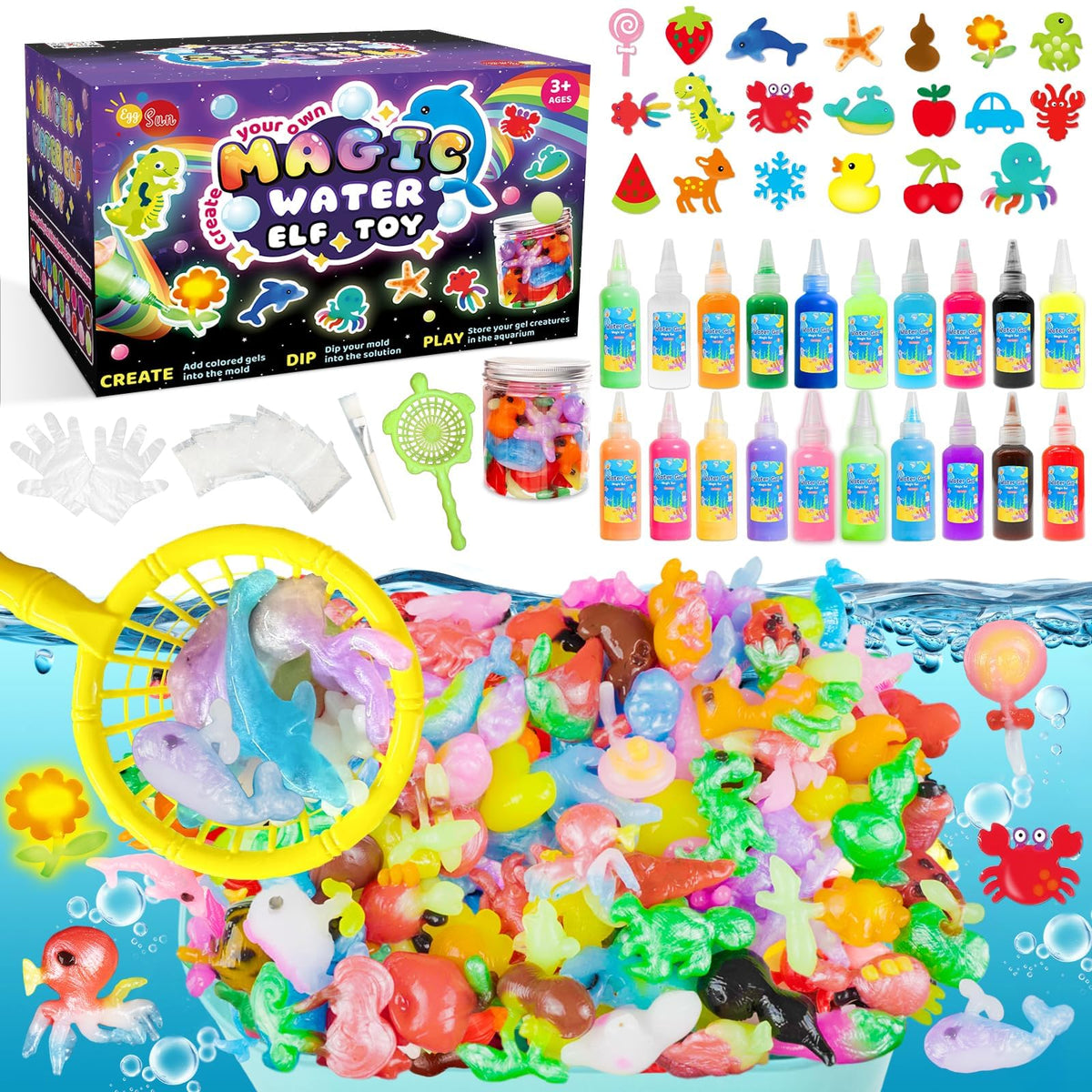 EggSun Magic Water Elf Toy set with colorful molds for creative sensory play