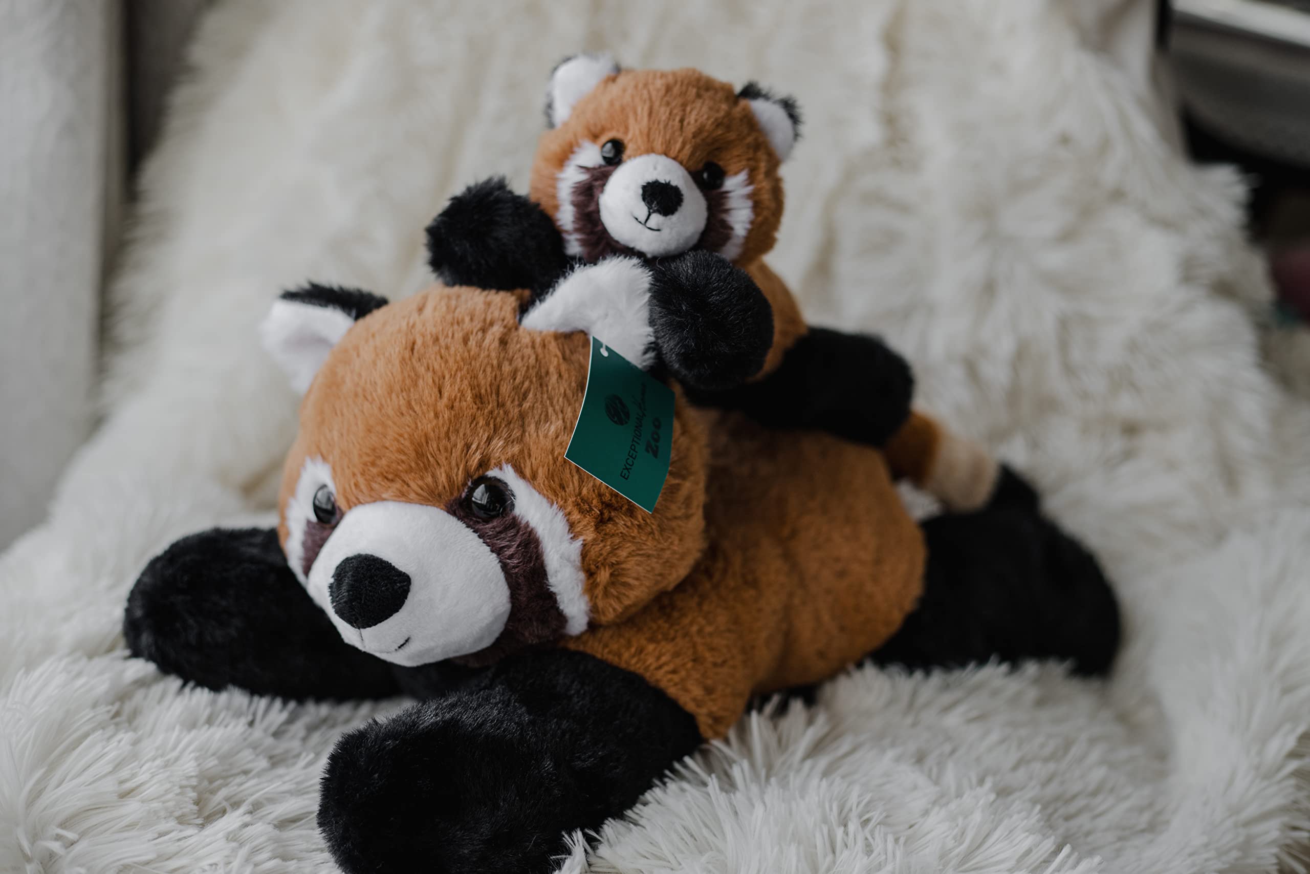 EH Exceptional Home red panda plush mama with cub for cozy bedtime hugs.