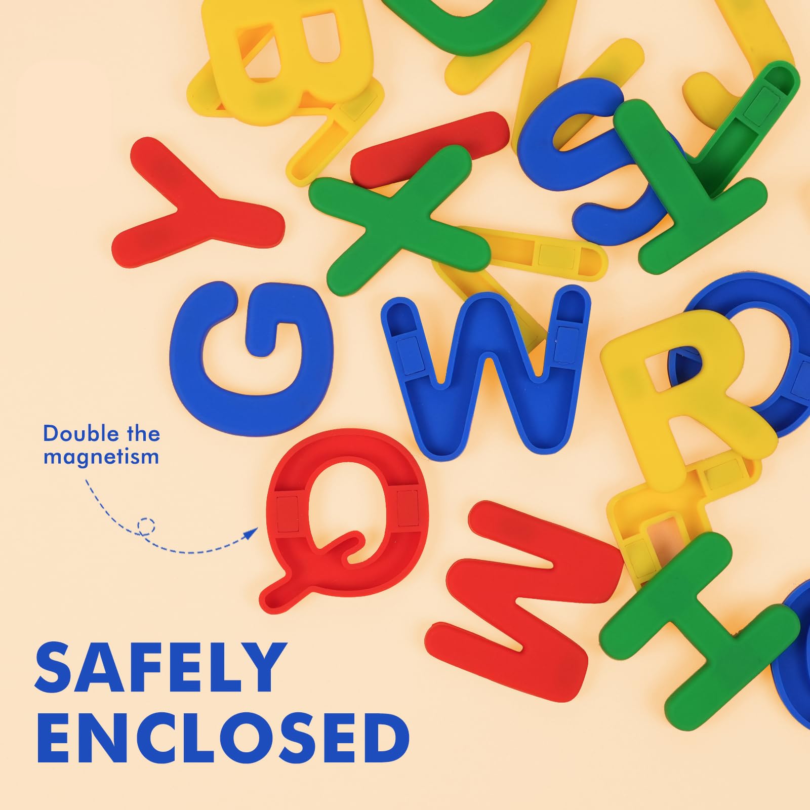 Closeup of EHR silicone magnets showing soft texture and durable construction for toddlers.