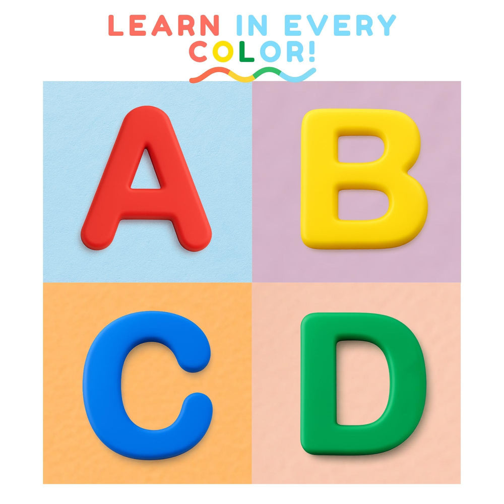 Vibrant EHR alphabet magnets displayed on a fridge invite hands-on literacy exploration.