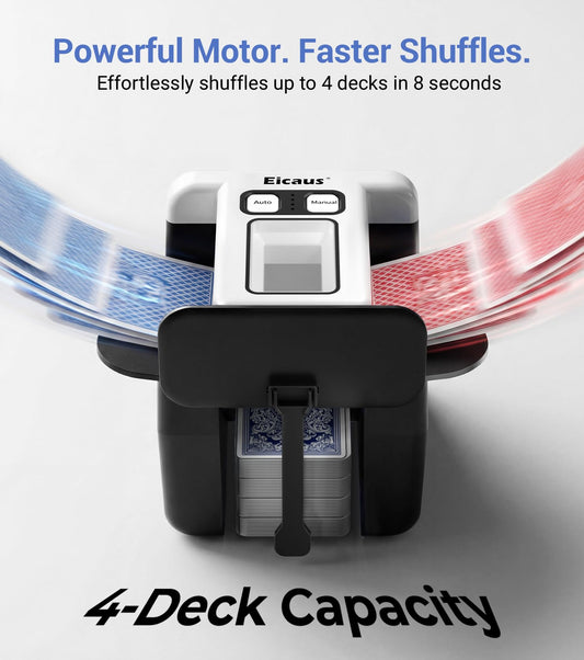 Eicaus shuffler in use shuffling four decks for fast gameplay