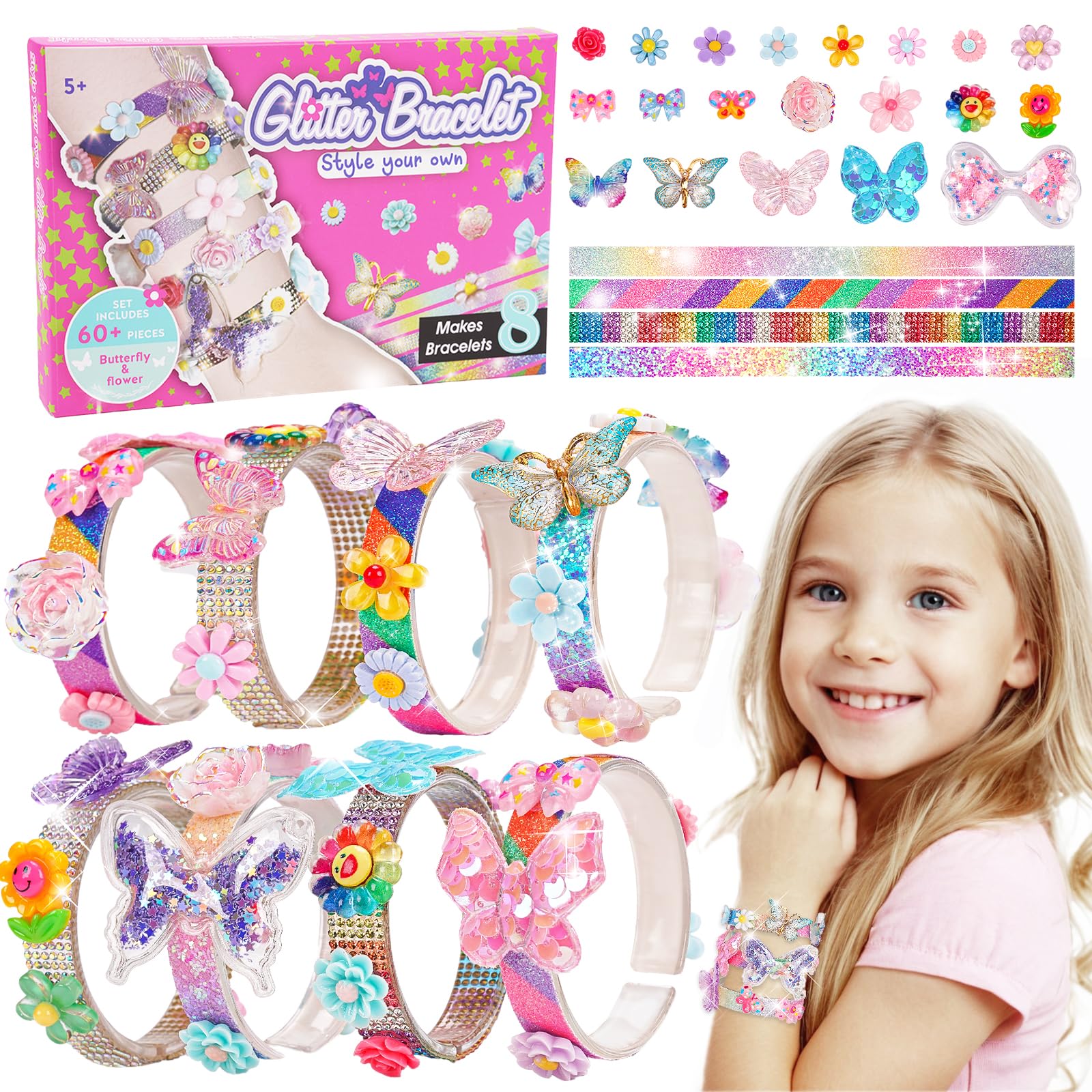 Eichhoo Friendship Bracelet Kit cover featuring butterfly and flower charms for creative play.