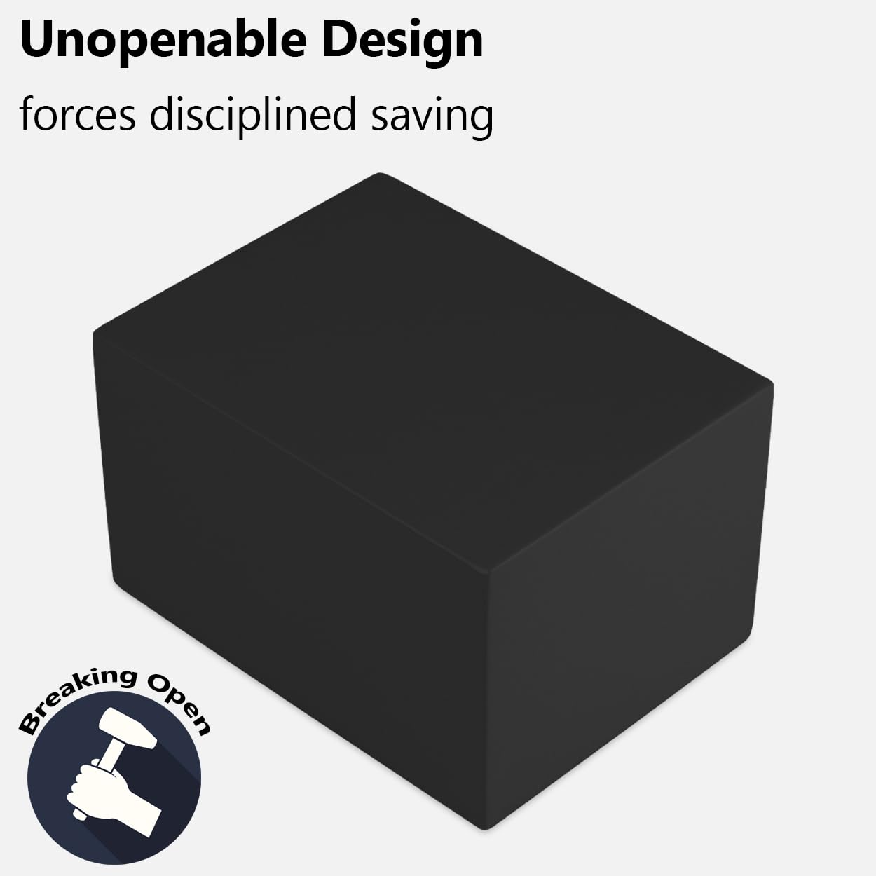 EIENHOSHI piggy bank black side view showcasing durable metal construction