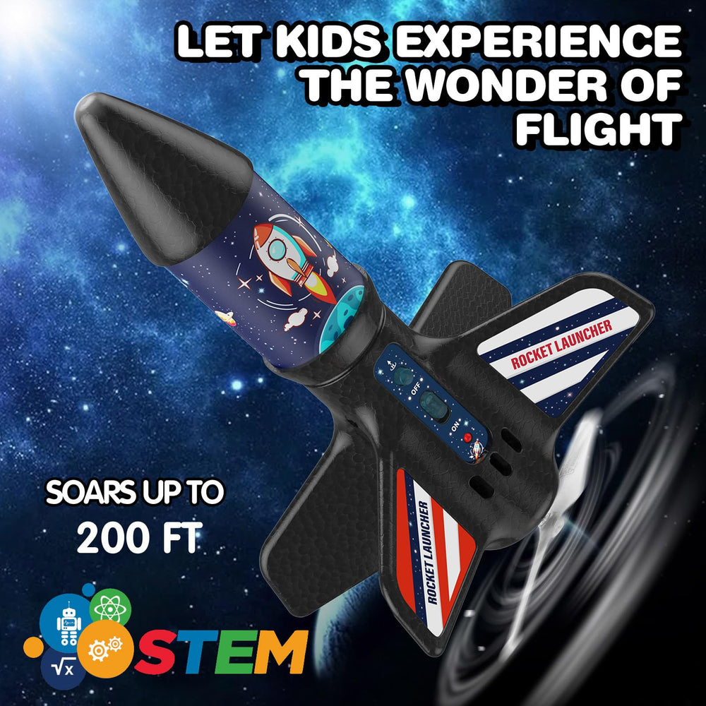 Eieymct rocket launcher kids 100ft flight for stable play.