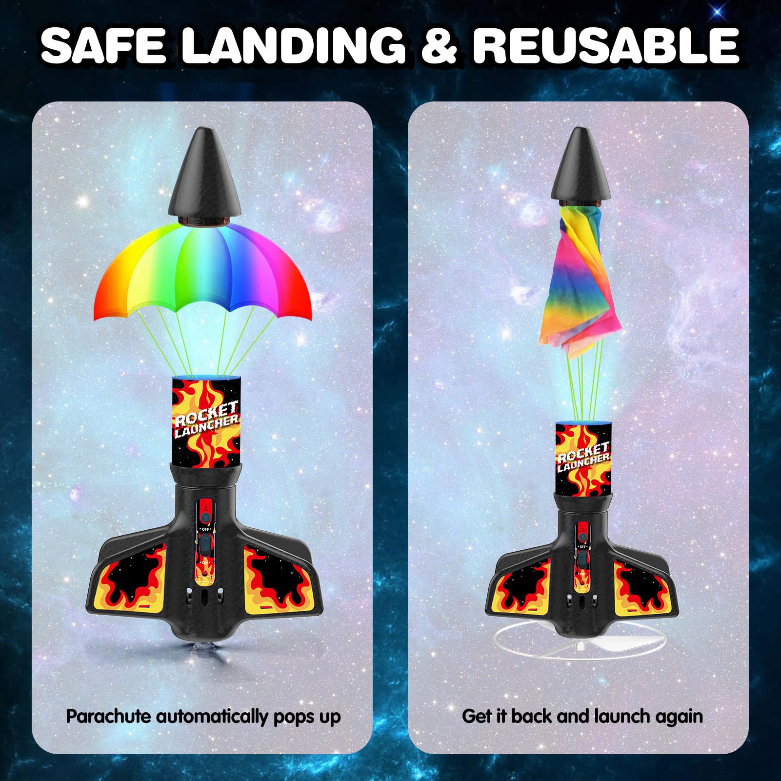 Eieymct rocket launcher parachute deploy ensures smooth landing.
