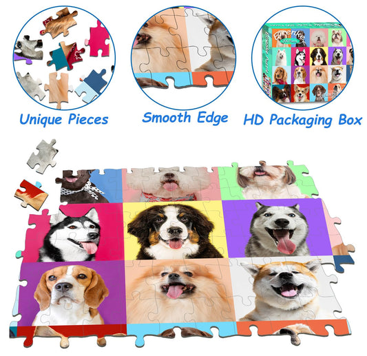 Eirenke dog puzzle smiling-dogs design supports independent and group play.