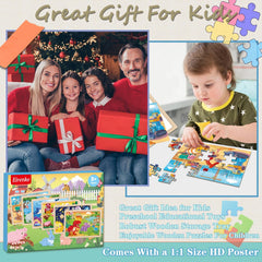 Kids enjoy quiet, focused play with Eirenke wooden puzzles of various themes