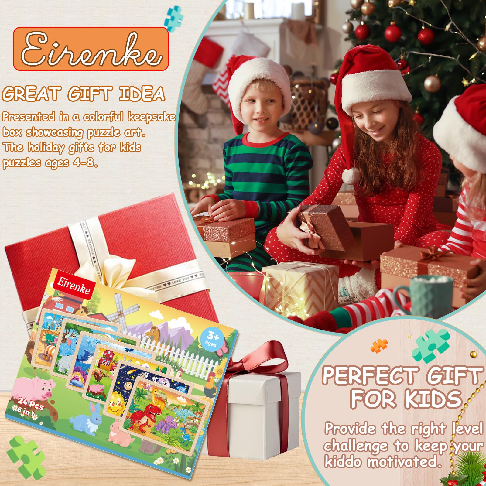 Eirenke wooden puzzles designed for ages 3-6 to build hand-eye coordination