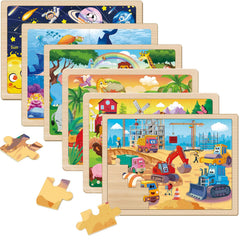 Eirenke wooden puzzles 6-pack 24-piece set for kids encourages screen-free play
