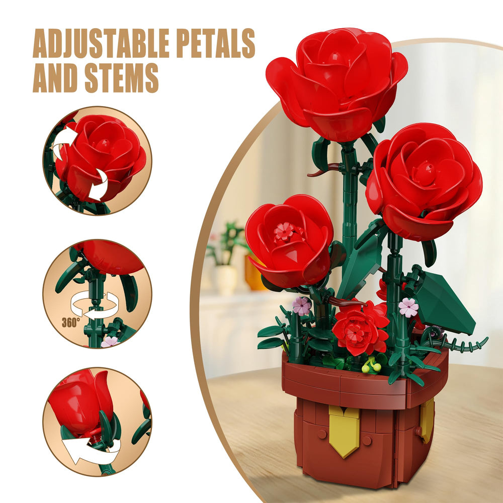 EITOLNR green leaves rose bonsai assembly promotes creative thinking.