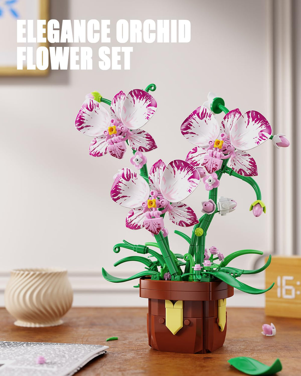 EITOLNR Orchid bonsai wooden pot close-up adds natural desk charm.