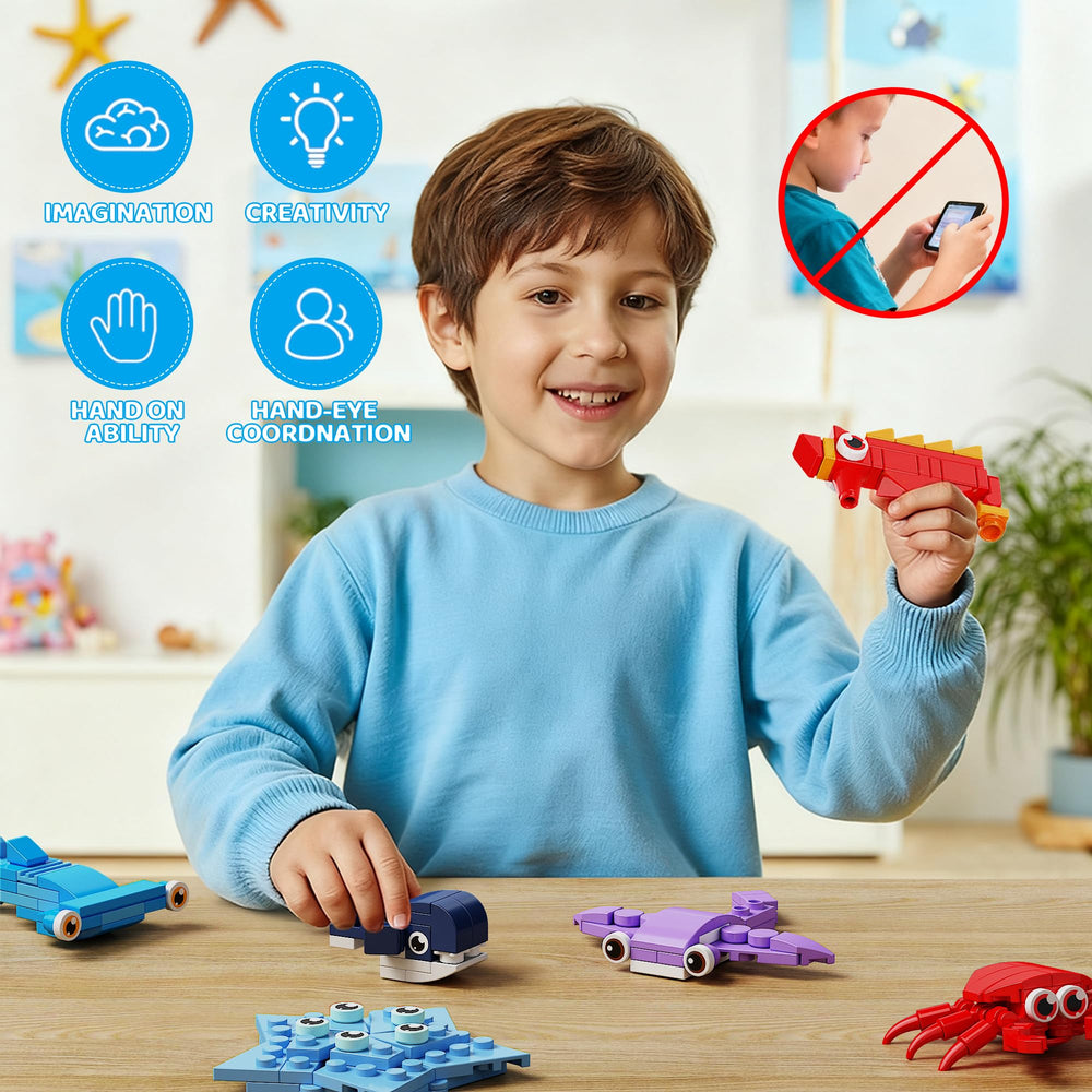 EITOLNR shark block set enhances color recognition through varied pieces.