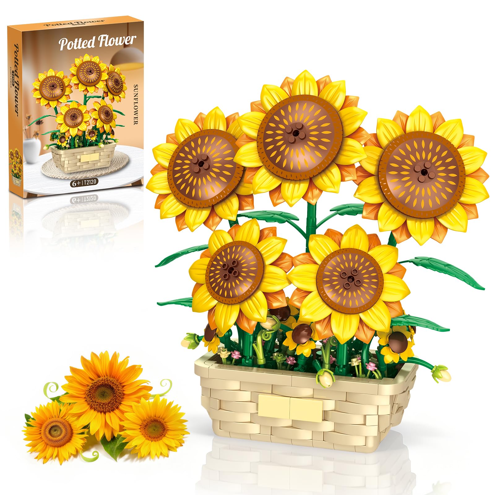 EITOLNR sunflower building set assembly with lifelike petals and adjustable stems for creative display.