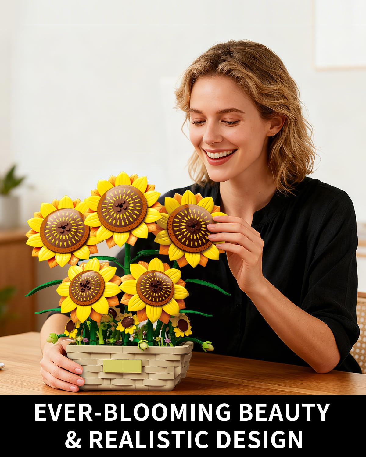 The finished EITOLNR sunflower model measures a desk-friendly size for display.