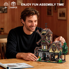 EITOLNR wood cabin building set detailed exterior with plants for realism.