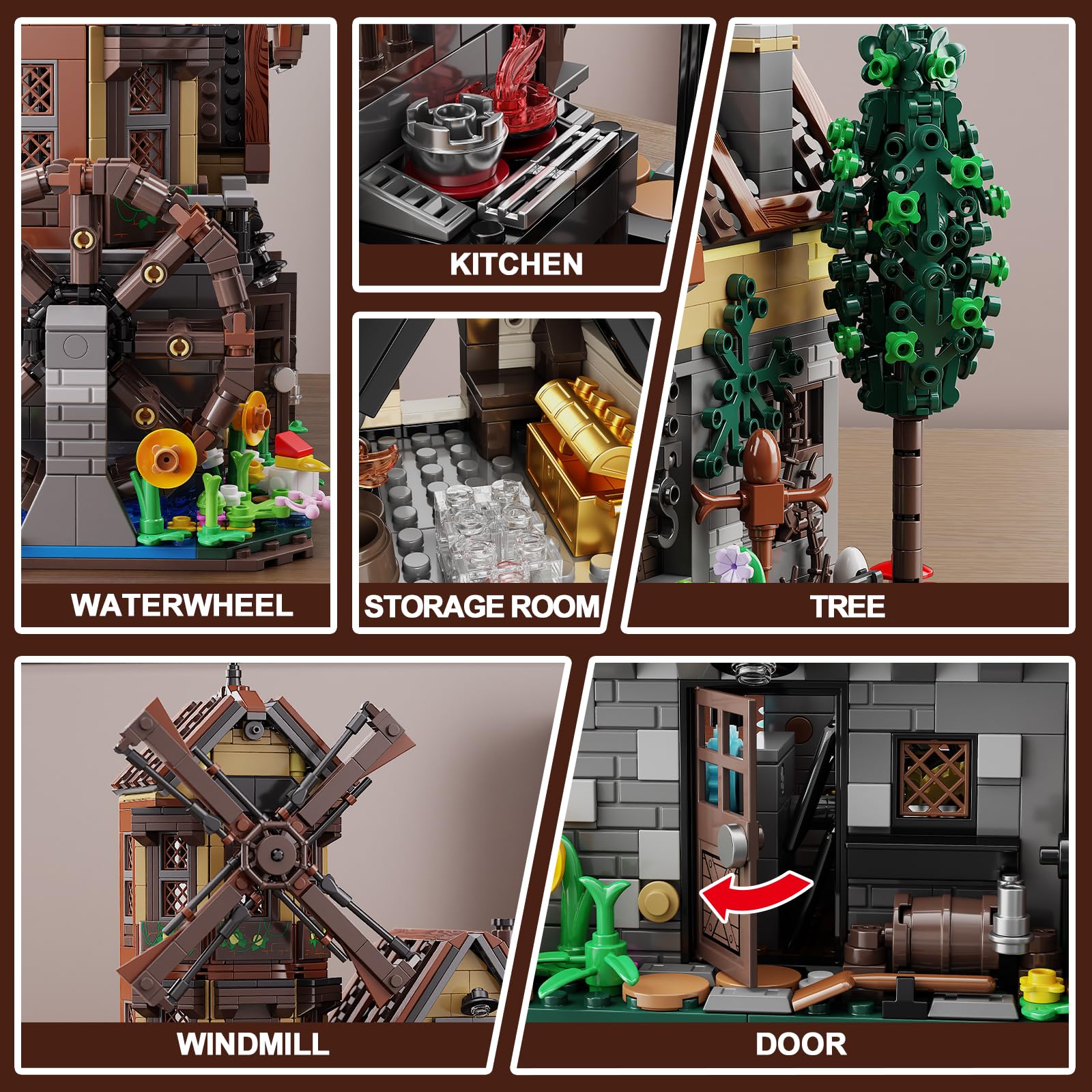 EITOLNR wood cabin building set interior lit night view creates warm ambiance.
