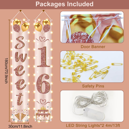 Eiurteao rose-gold pink birthday banner enhances photos with shimmer.