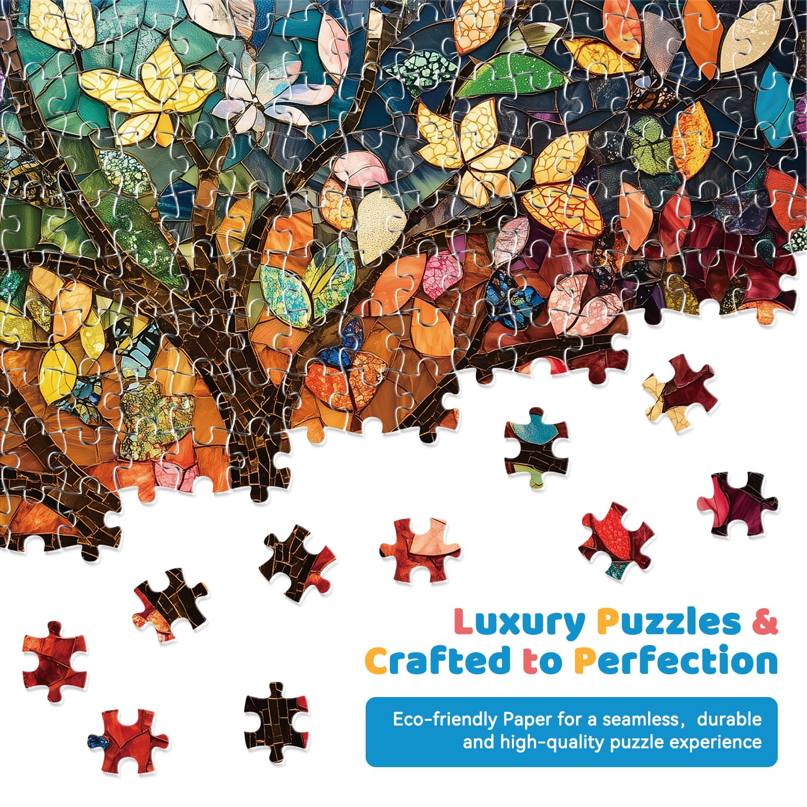 EIYRURU Colorful mosaic artwork puzzle showcasing luminous stained glass scene