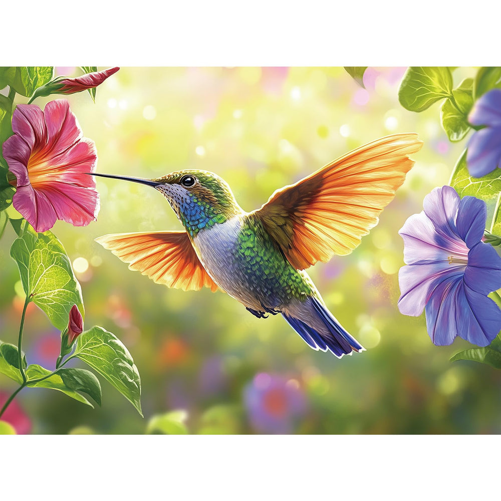 EIYRURU hummingbird flowers puzzle cover: a calming, vibrant scene for family game night.