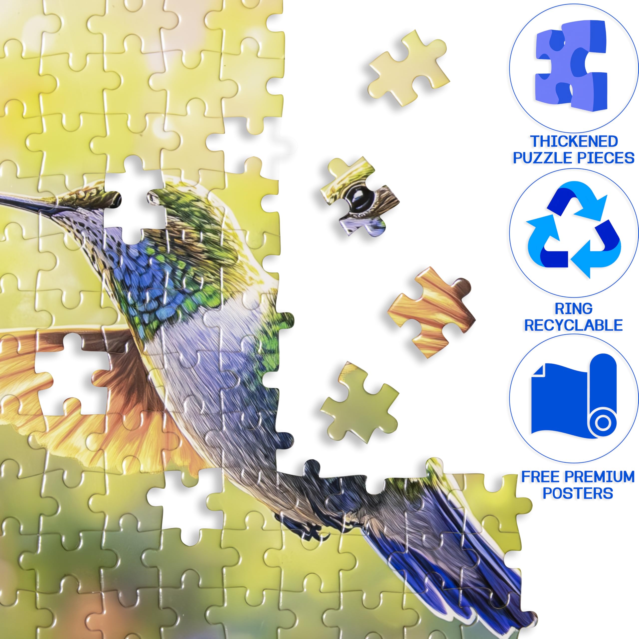 EIYRURU puzzle pieces closeup glossy: thick, durable cardboard with vibrant, satisfying detail.