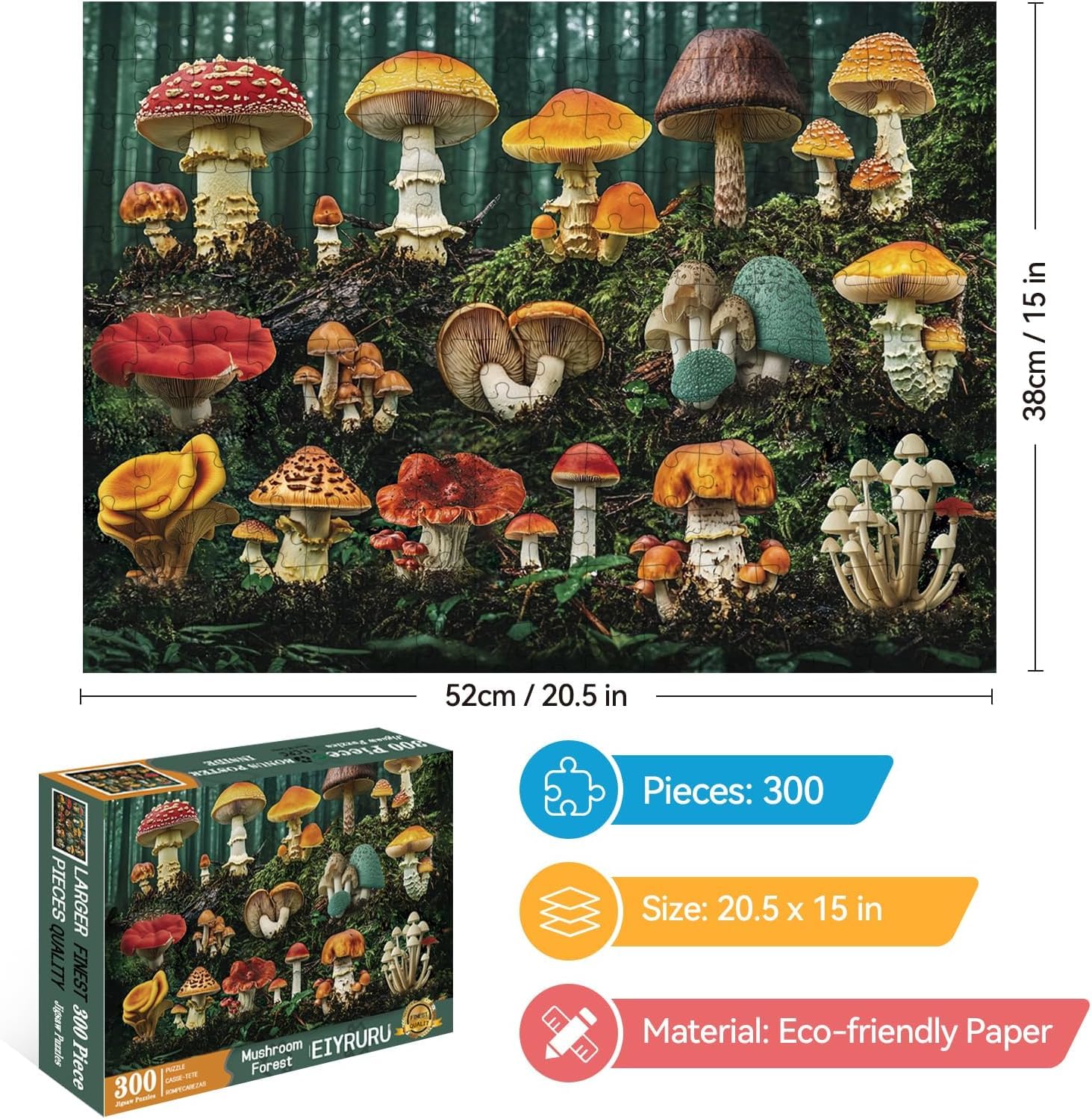 EIYRURU mushroom forest puzzle closeup piece texture reveals crisp imagery for engaging play.