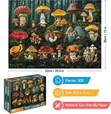 EIYRURU mushroom forest puzzle closeup piece texture reveals crisp imagery for engaging play.