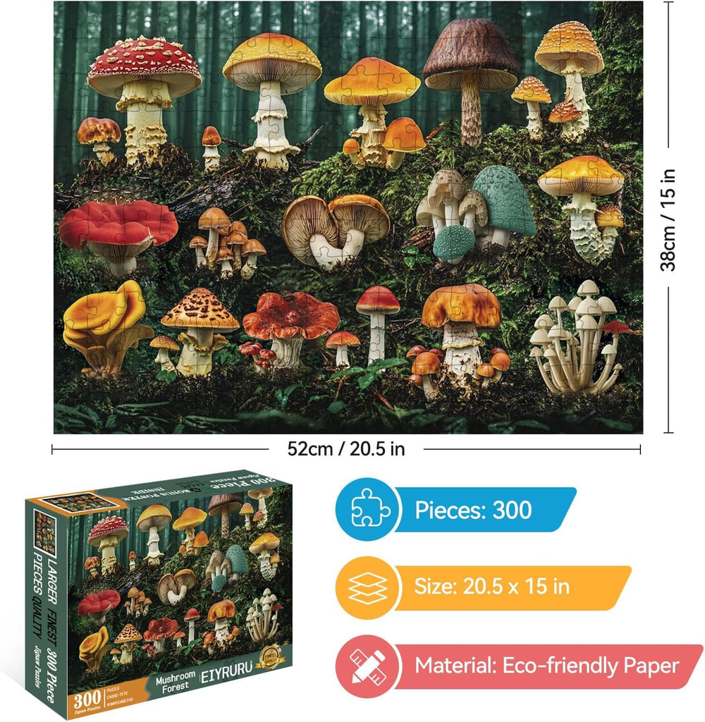 EIYRURU mushroom forest puzzle closeup piece texture reveals crisp imagery for engaging play.