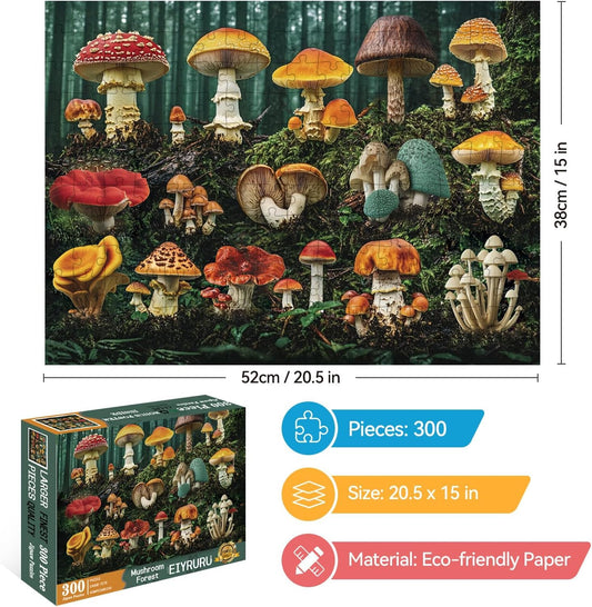 EIYRURU mushroom forest puzzle closeup piece texture reveals crisp imagery for engaging play.