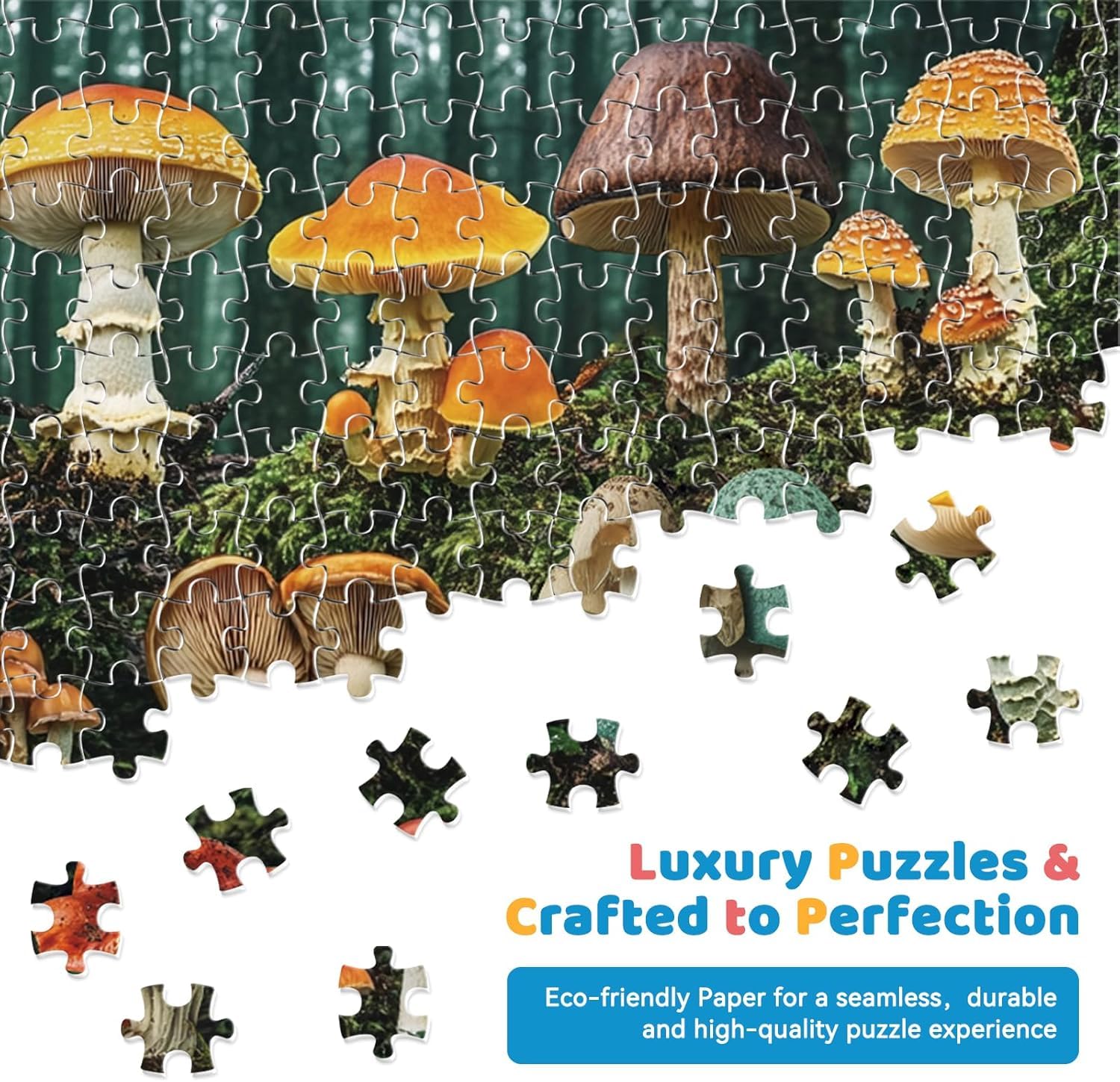 EIYRURU mushroom forest puzzle colorful details underscore nature-inspired art for mindful downtime.