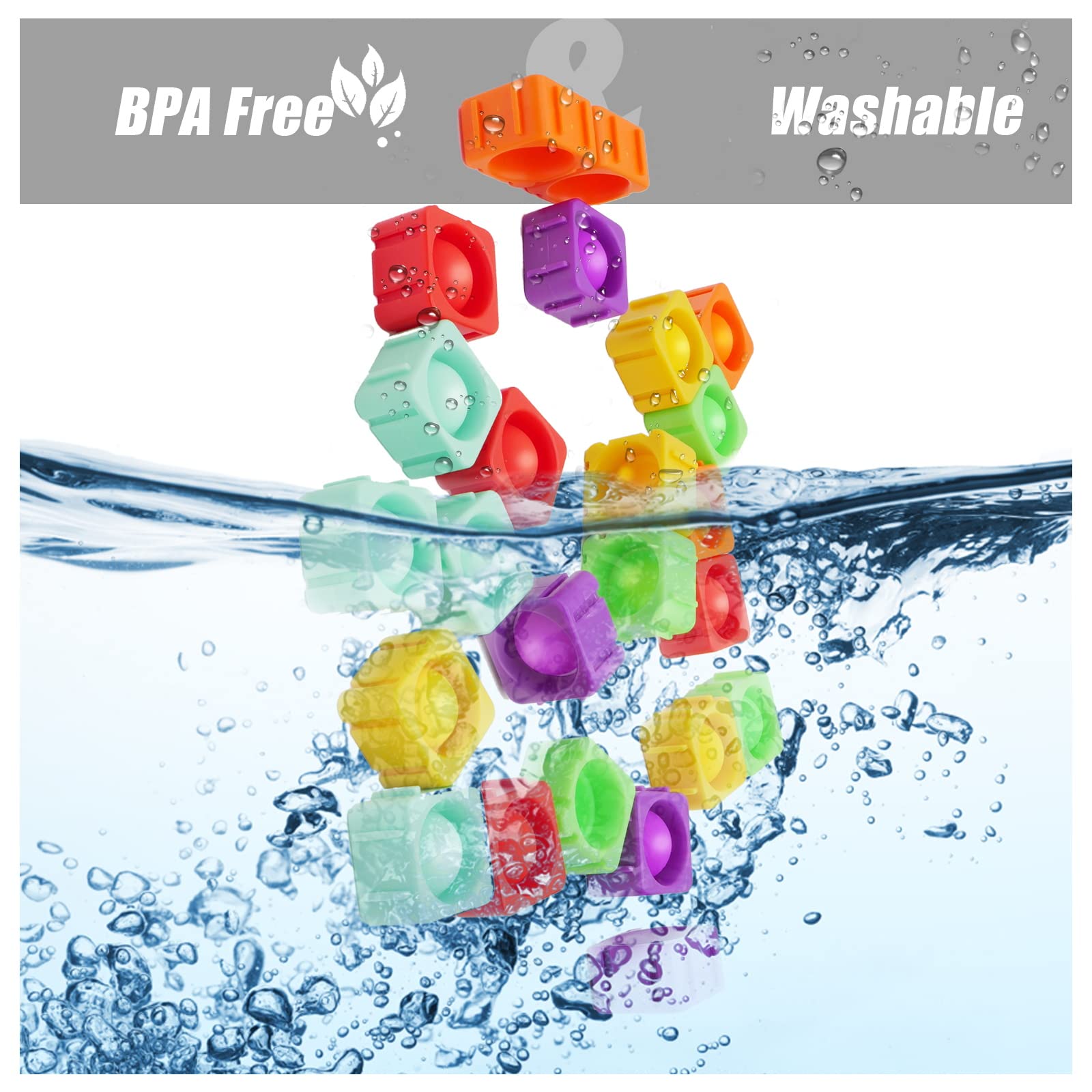 Ejanmilar rainbow blocks made from BPA-free silicone and waterproof materials.