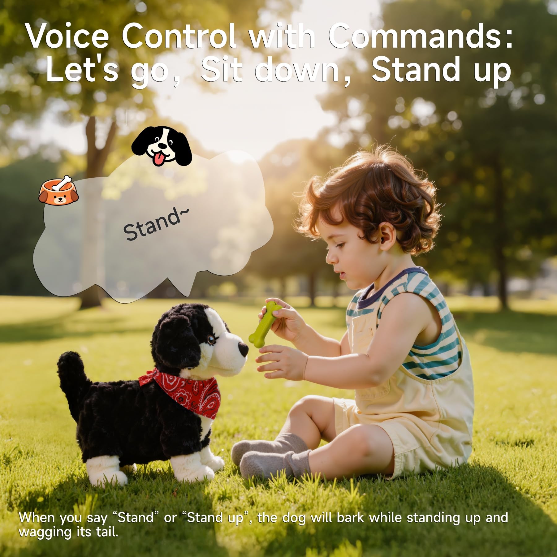 eJog Pup head tap interaction prompts playful barking and movement.