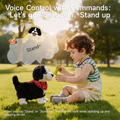 eJog Pup head tap interaction prompts playful barking and movement.