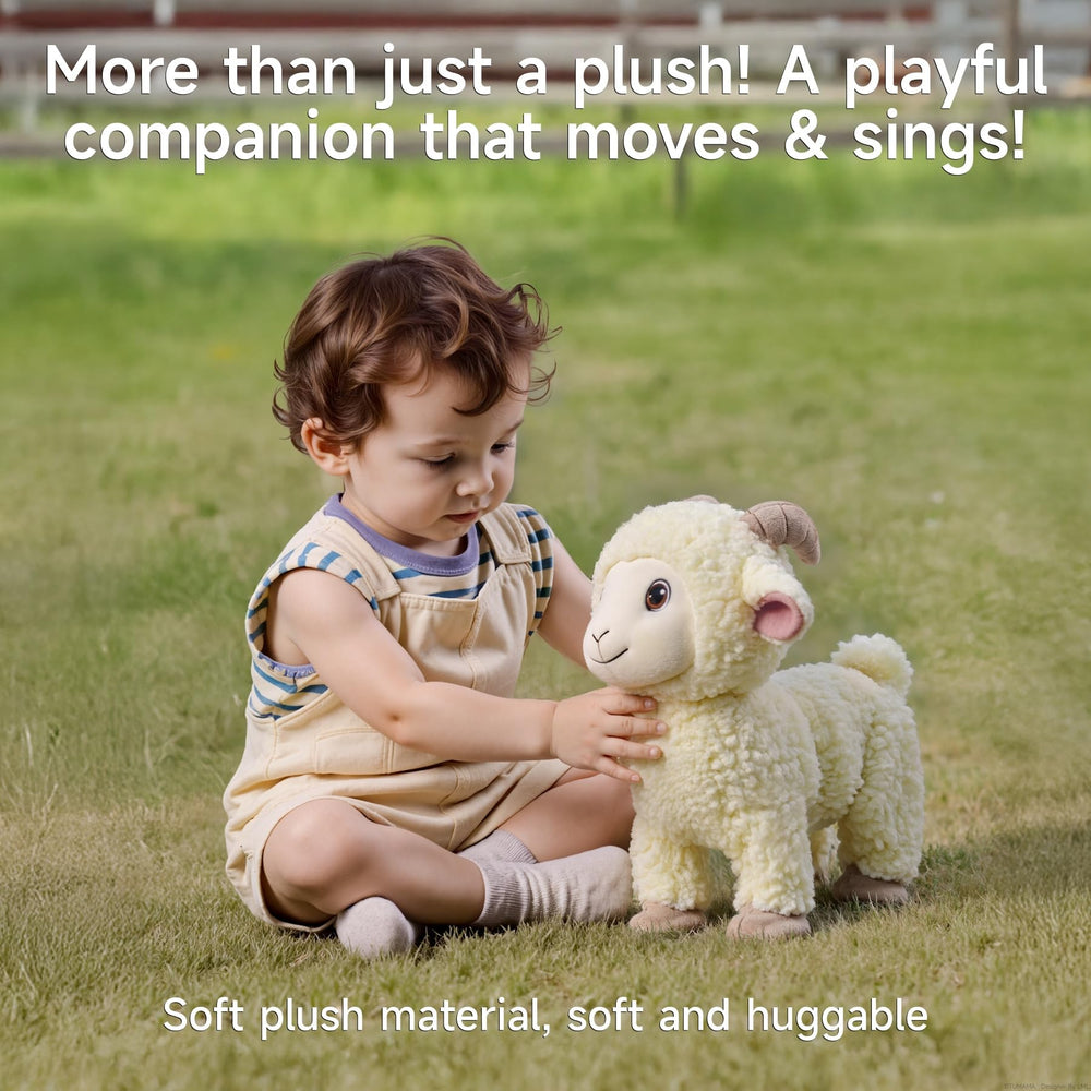 eJog Pup lamb toy with leash, enabling baby-led walks.
