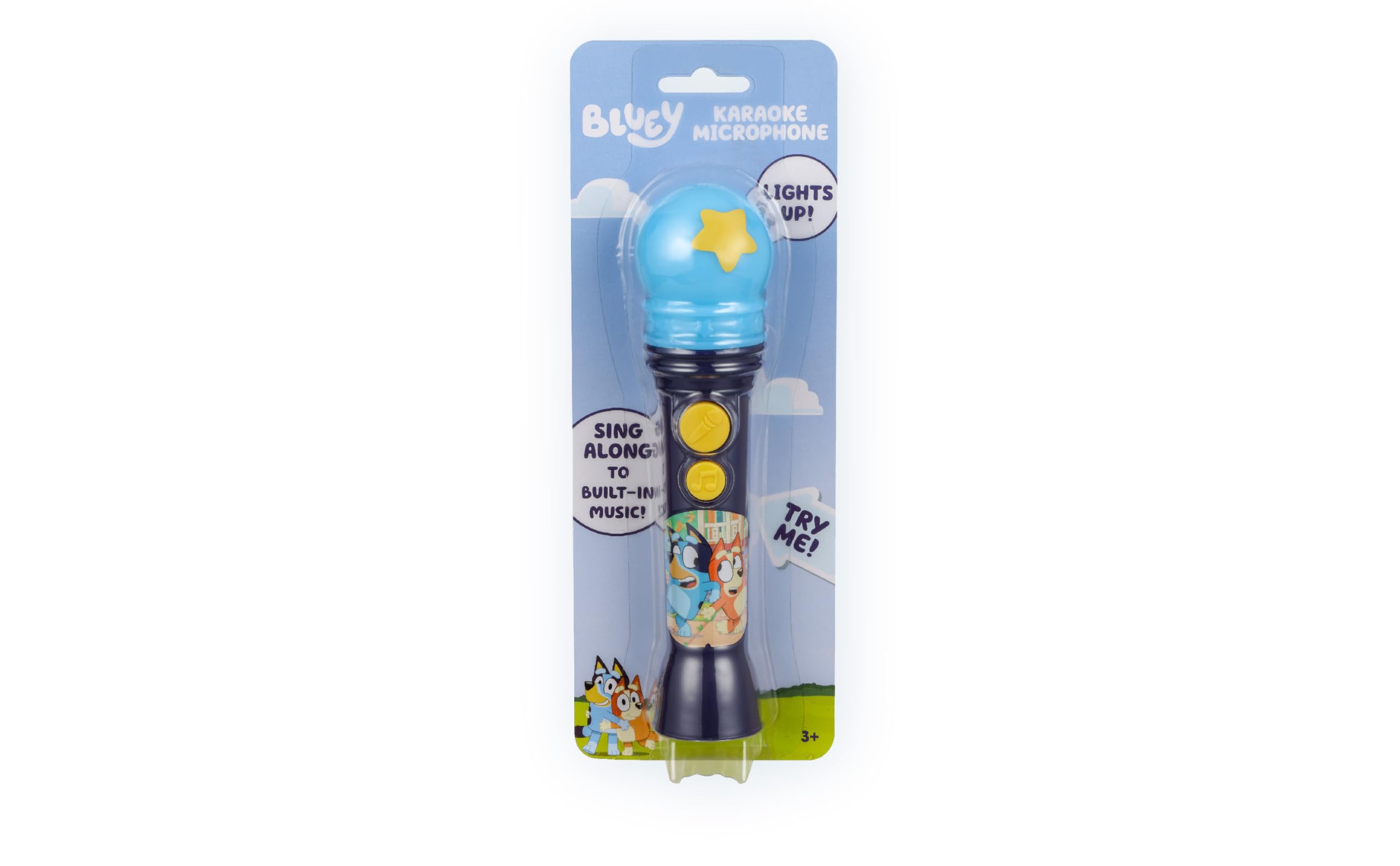 eKids Bluey Microphone Toy uses batteries included for immediate play.