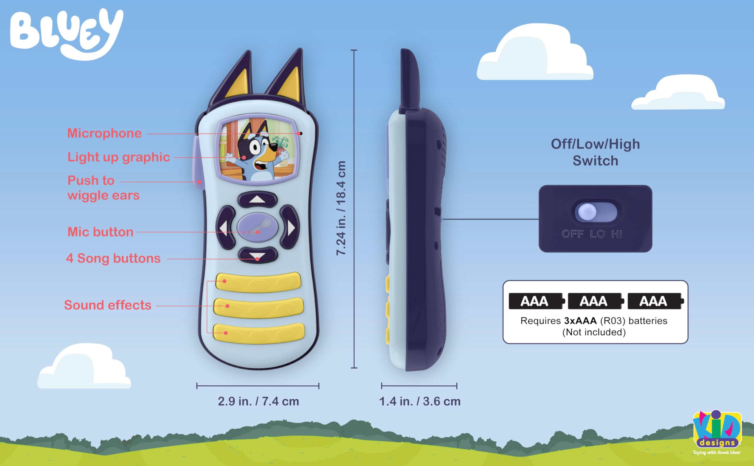ekids Bluey toy with built-in music for sing-along moments.