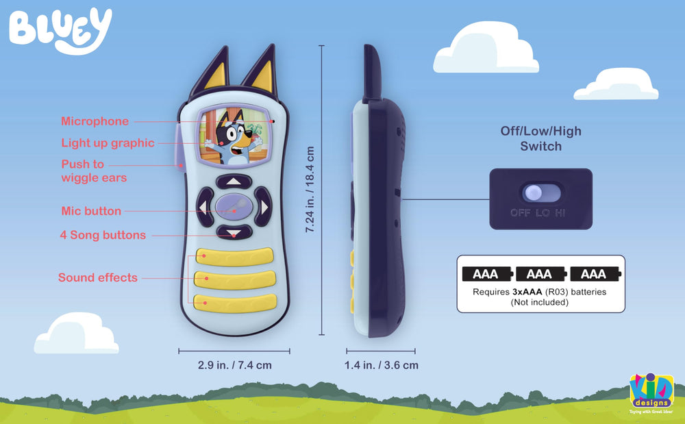 ekids Bluey toy with built-in music for sing-along moments.