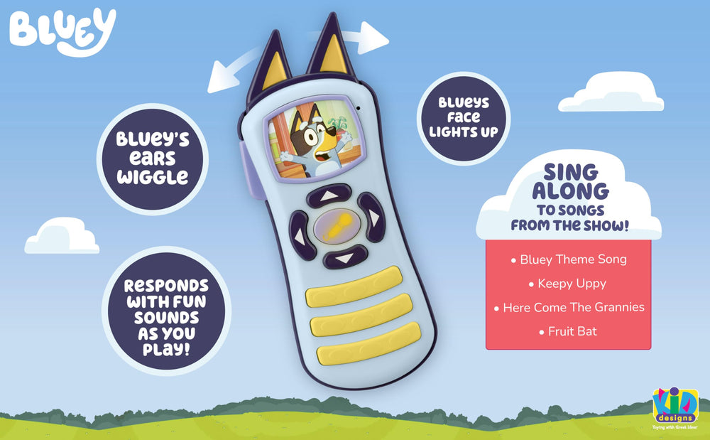 ekids Bluey toy with wiggle ears boosts interactive pretend play.