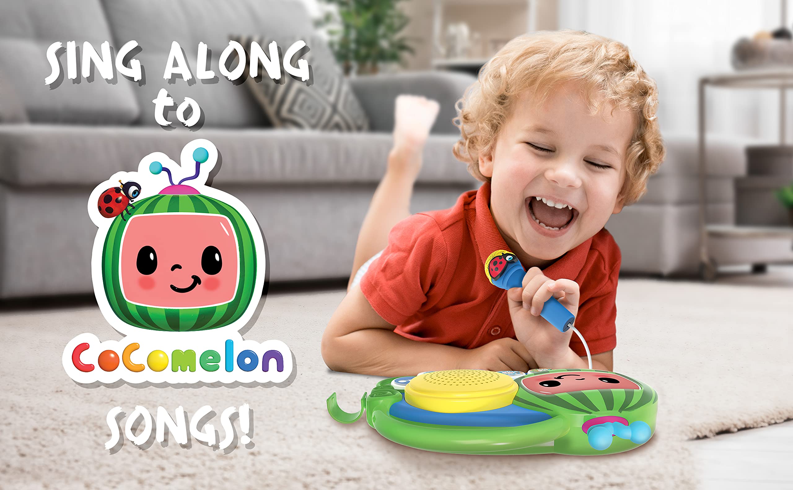 ekids Cocomelon singalong boombox flashing lights add lively play visuals.