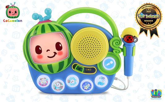 ekids Cocomelon singalong boombox with microphone enhances kid-friendly performances.