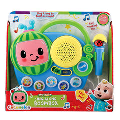 ekids Cocomelon singalong boombox portable design supports play anywhere.