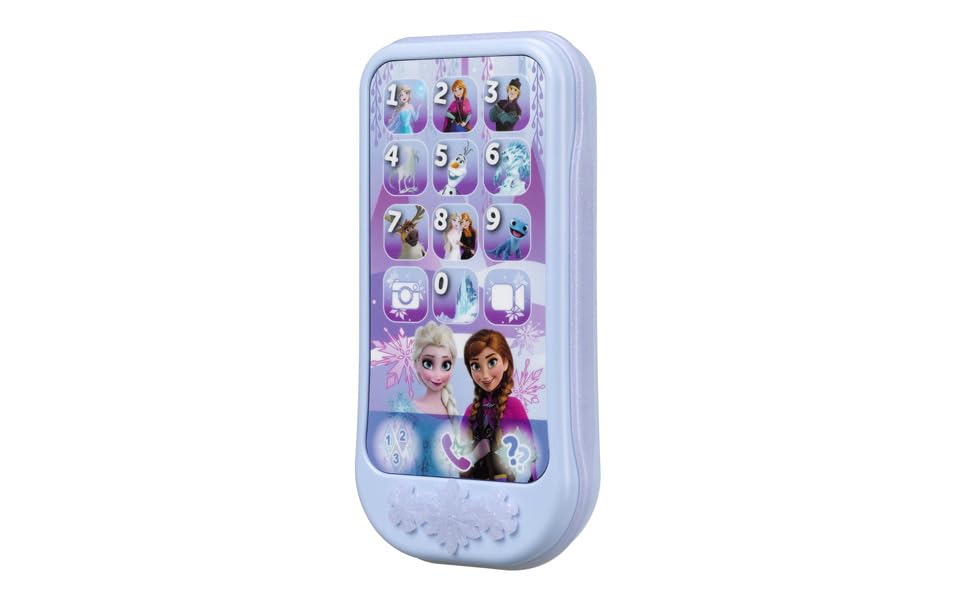 eKids Frozen toy phone during travel use on a car ride.